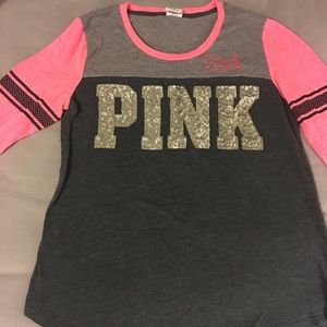 Victoria Secret Pink Sequined Baseball Tee